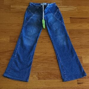 Blue Flared Denim Strecthy Jeans with Studded Detail